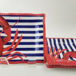 4 Tommy Bahama Lobster Striped Melamine Plates 9"
